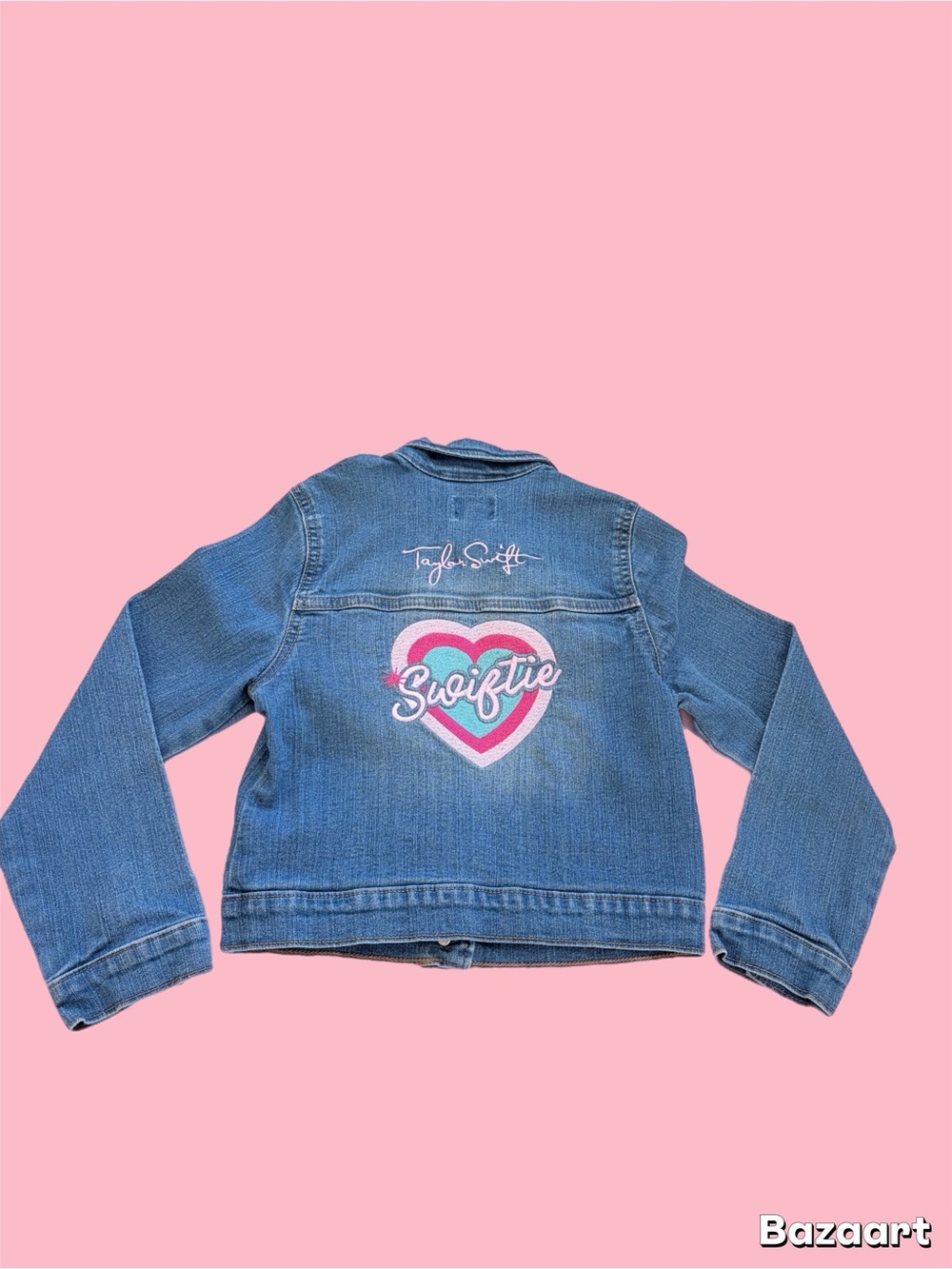 The Children's Place Blue Denim Jacket with Pink Heart 'Swiftie'